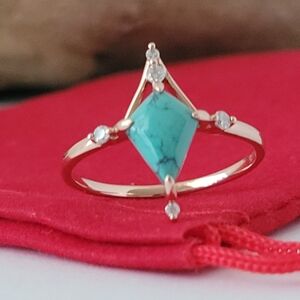 14k Rose Gold Turquoise and Diamonds Ring Size 7.5 Solid Gold! 👌🎁